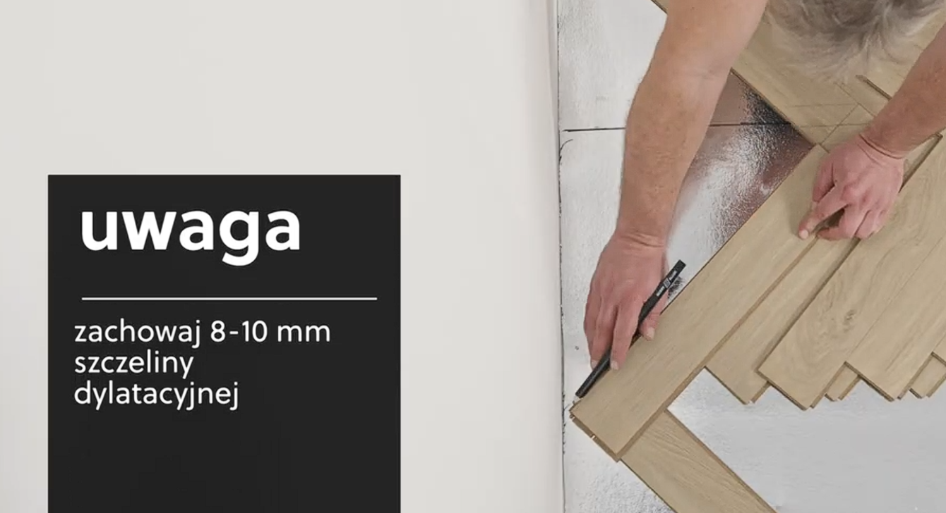 Floating installation of a Chateau herringbone laminate floor-8 mm-Polish version