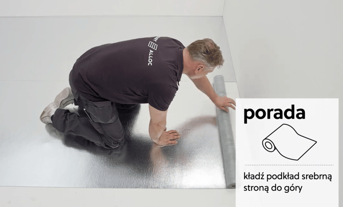 Floating installation of a Chateau herringbone laminate floor-tip-Polish version